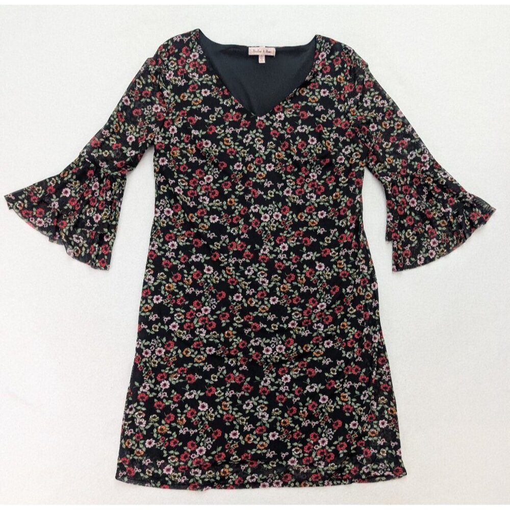 Harlow & Rose Women's Dress Size L Floral 3/4 Bell Sleeve Bohemian